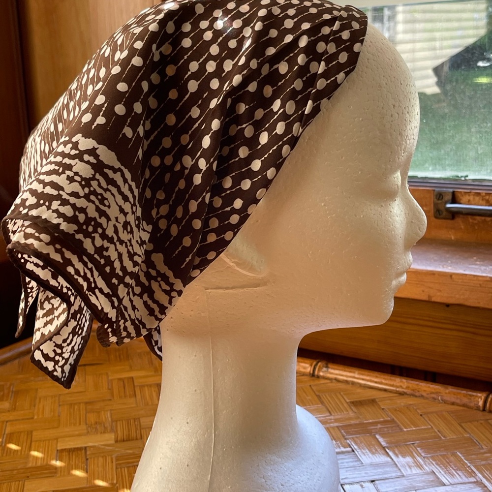 Vintage brown & white polkadot scarf square - Picture 2 of 8